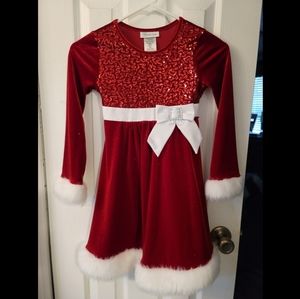 Bonnie & Jean Sparkle & Velvet Faux Fur Trim Holiday Santa Dress Girls Size 8